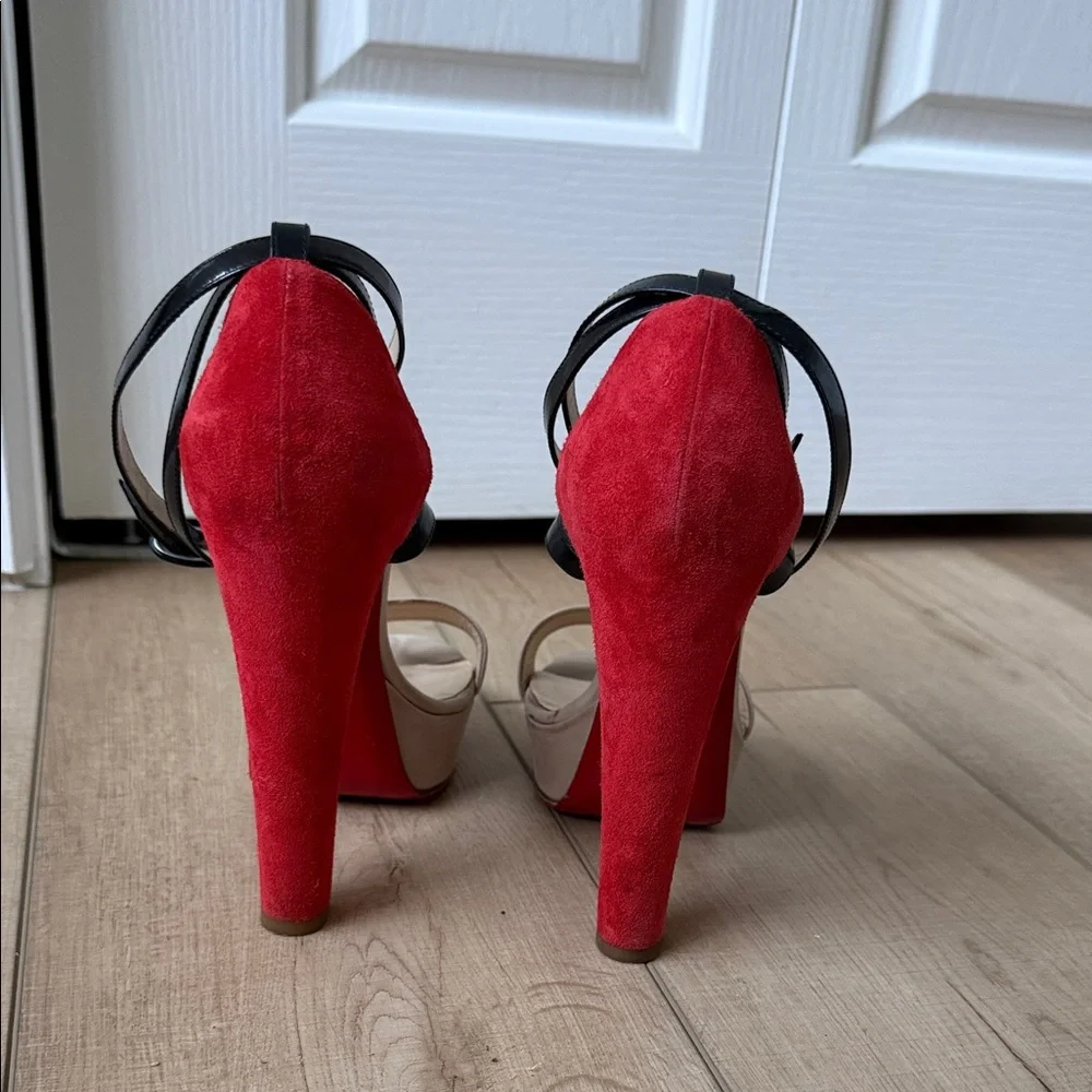 Christian Louboutin Orange and Cream Platform Heels - Picture 5 of 9